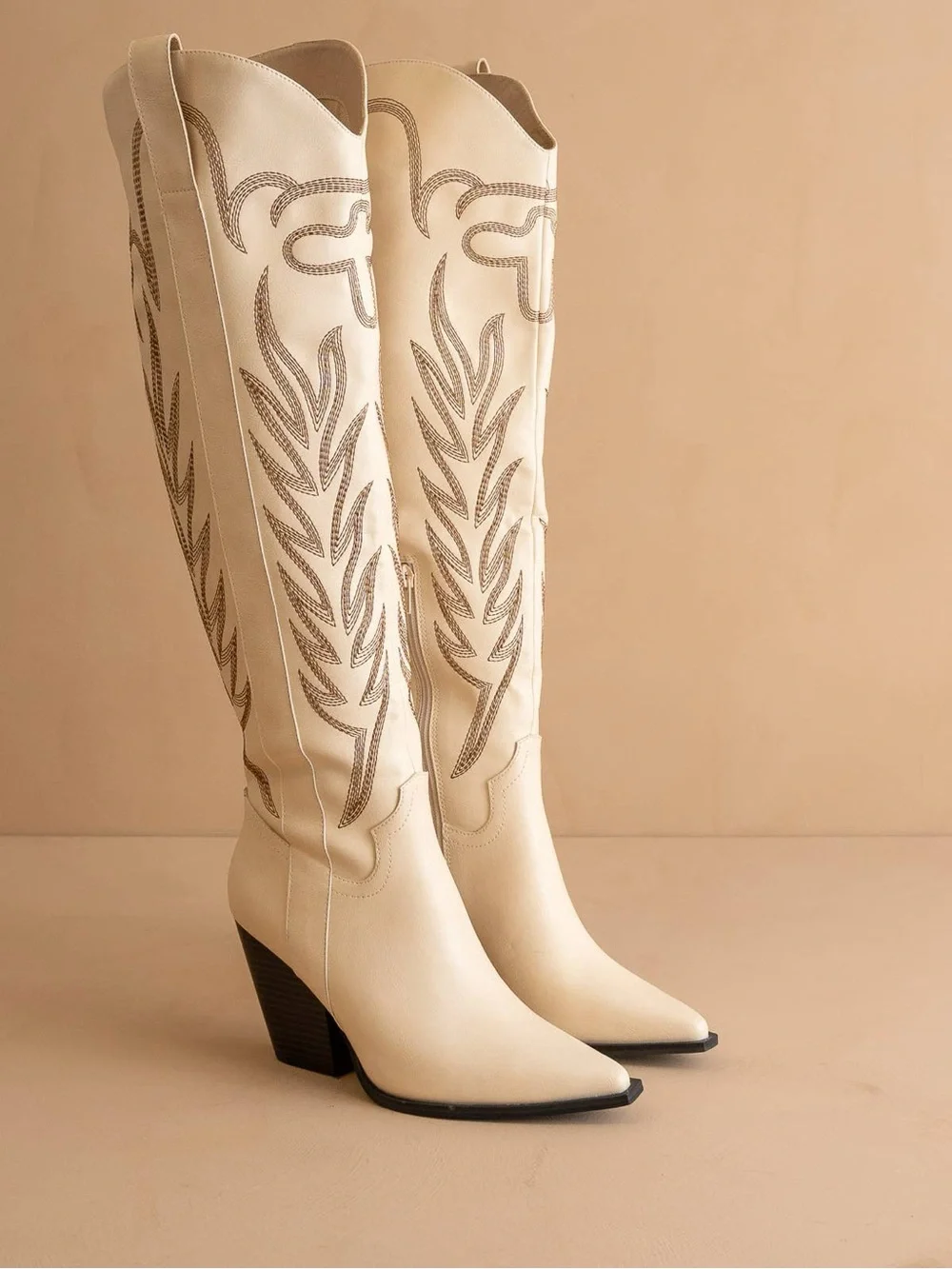 The Bronco Off White | Knee High Cowboy Western Boot